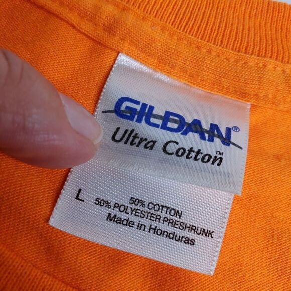 L vintage BLUES BROTHERS GUITAR MILLER LITE Y2K orange TSHIRT LARGE - Picture 4 of 11